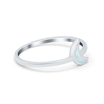Moon Band Crescent Ring Lab Created White Opal 925 Sterling Silver